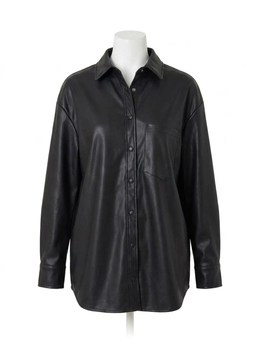 entro Black Faux Leather Button-Up Shirt Jacket